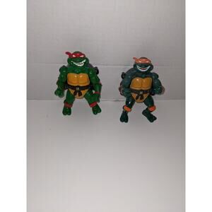 2 1991 TMNT Raphael Michelangelo City Sewer Talking Shell Figure Mirage Studios
